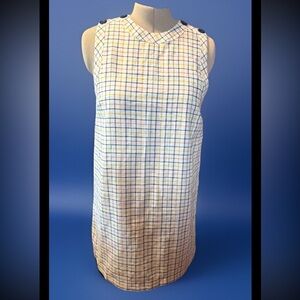 ModCloth White Mini Dress with Blue and Yellow Windowpane Plaid